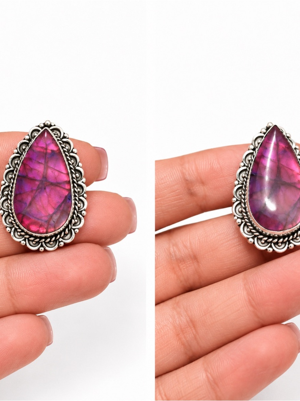 Teardrop Purple Stone Silver-Trim Pendant Necklace